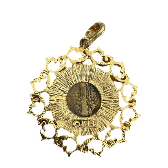 Vintage W.L.P. gold tone rhinestone gold 1941 mercury dime pendant 2” - Picture 5 of 5